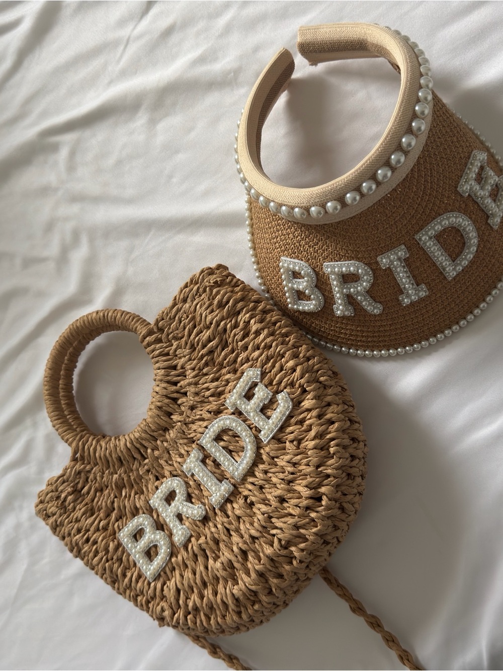 BRIDE Raffia Straw Tote Bag and Visor Set - Natural Tan